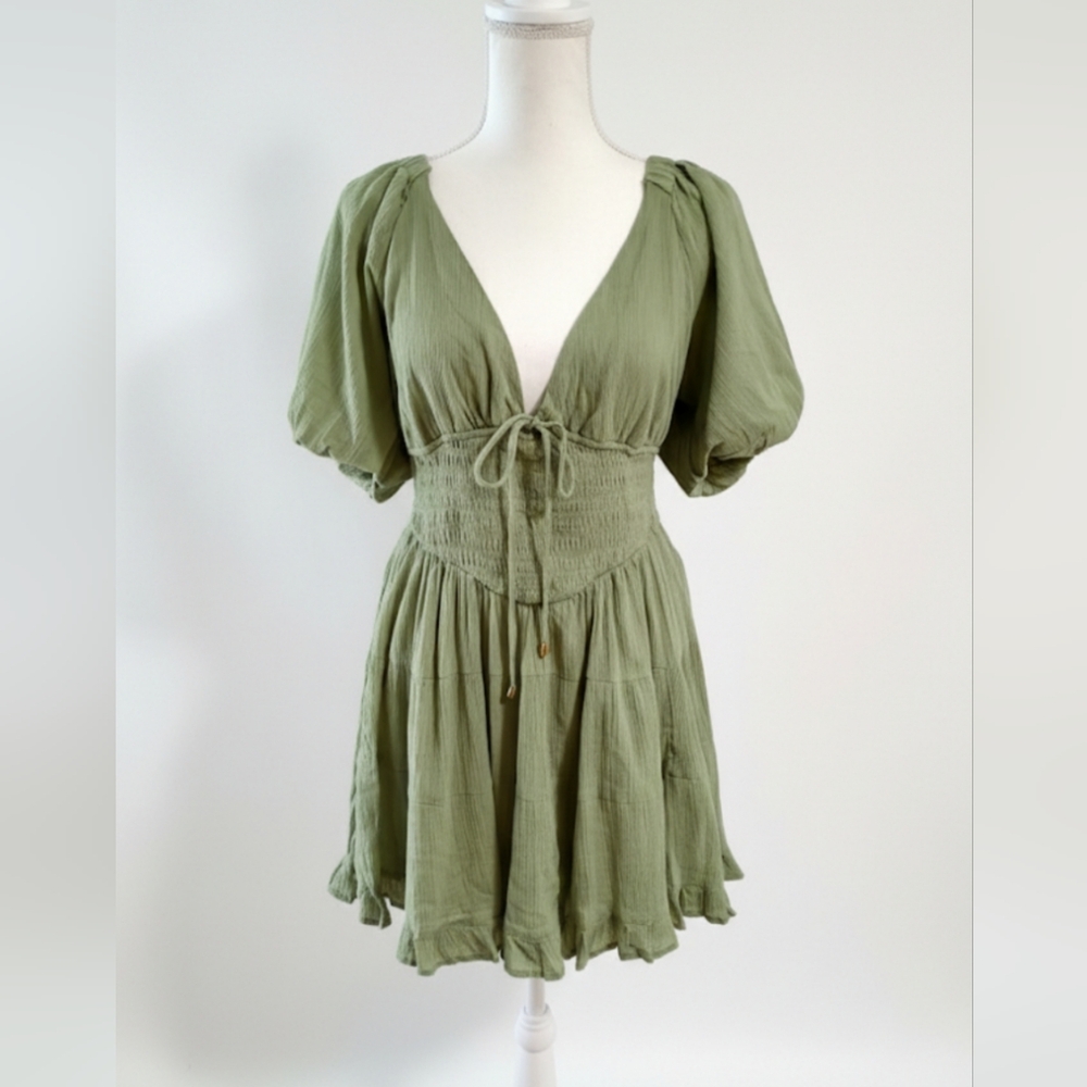Free People Women's Perfect Day Cotton Mini Dress in Grasslands Green - Picture 5 of 11